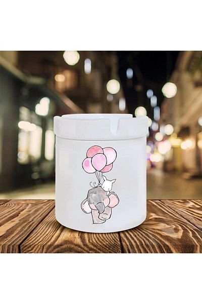 Kumbara Hediyelik Elephant and Rabbit Printed Cute Ceramic Odorless Ashtray - How to Get a Gift