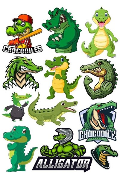 Reysa Tasarım مجموعة ملصقات التمساح-5 12 قطعة للهاتف والكمبيوتر اللوحي والكمب...