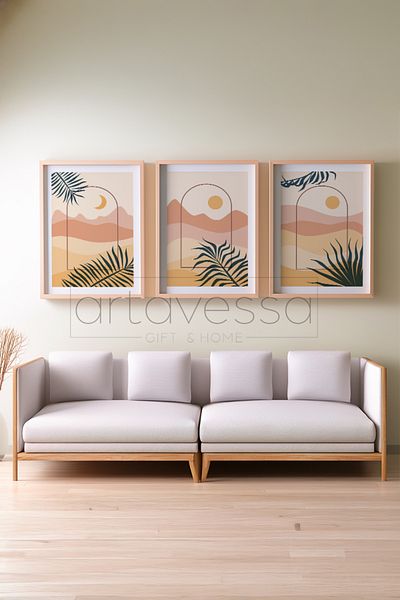 Artavessa 3 Piece Real Raw Wood Framed Painting Set - Model 18