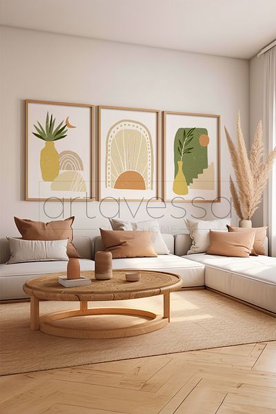 Artavessa 3 Piece Real Raw Wood Framed Painting Set - Model 7