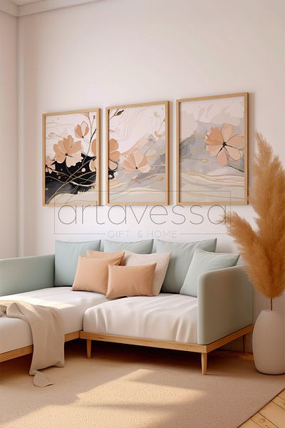 Artavessa Set de pictură cu rame din lemn brut din 3 piese - Model 22
