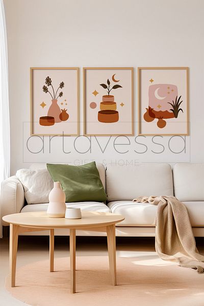 Artavessa 3 Piece Real Raw Wood Framed Painting Set - Model 6