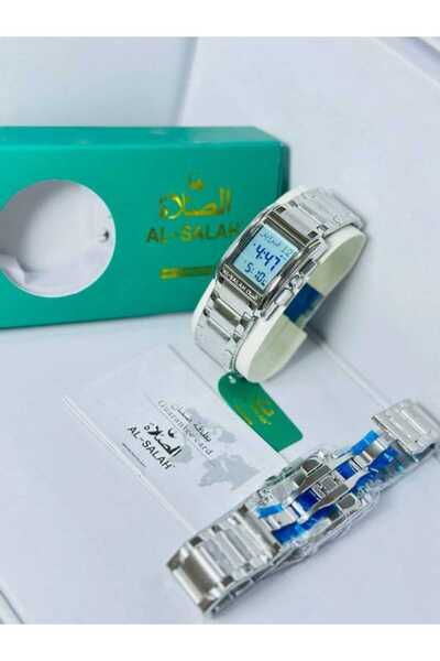 AL FAJIR ساعة الصلاة الاسلامية للمعصم فاخرة من الفولاذ المقاوم للصدأ تحتوي عل...