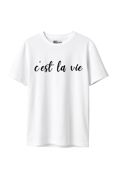 FANA Women's Printed Cest La Vie Slogan Printed Oversize T-Shirt