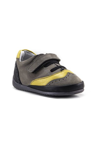 mnpc Pantofi unisex pentru copii din piele gri-galben cu suport ortopedic pentru primul pas