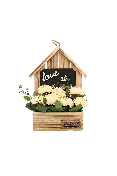 Ella Home Italia Aranjament Din Lemn Cu Flori, Galben, Plastic, 29cm - Galben, Plastic, 29cm
