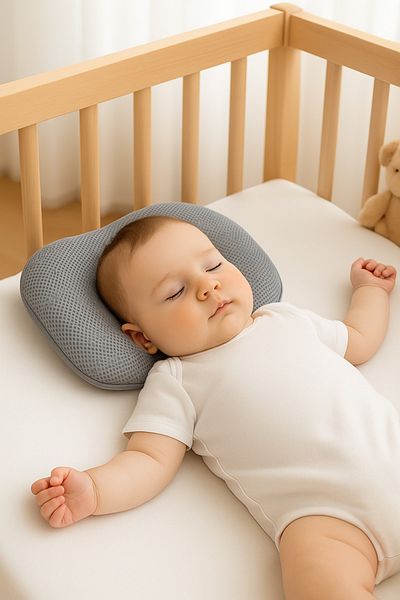 Lucky Day Head Pillow Gray Baby Head Pillow, Air Flat Head Pillow, Baby Pillow, Organic Cotton Fabric
