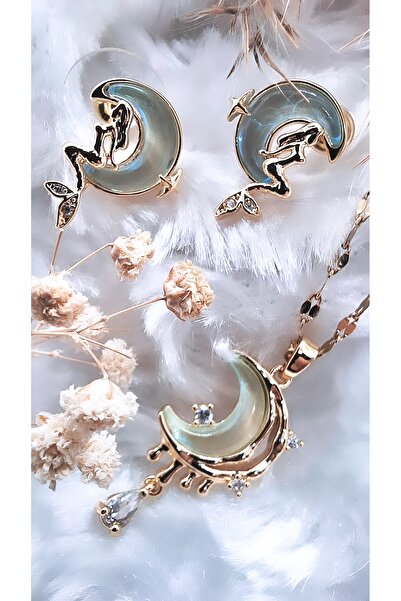 Serenity Kadın Deniz Kızı Hilal Figürlü Çelik Takı Seti