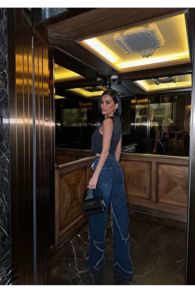 GAMZE ALPTEKİN Bakır Varaklı Palazzo Jean Pantolon Ithal Kumaş