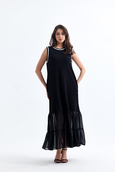 MADAME MELEK Sleeveless Chiffon Dress - Ribbed Skirt