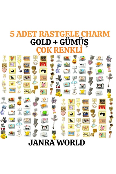 JANRA WORLD 5 Adet Rastgele Çelik Italyan Charm 9mm Italyan Charm Bileklik Uyumlu -sallantılı & Sallantısız