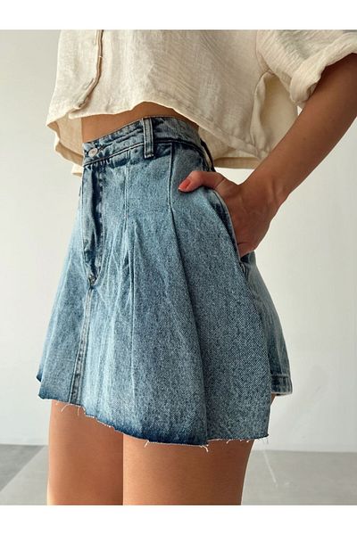 MADAME MELEK Fusta scurtă de damă de culoare albastră - denim, mini, blugi