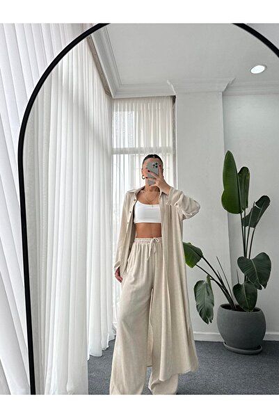 GAMZE ALPTEKİN Buttoned Kimono Set - Ecru Standard Size