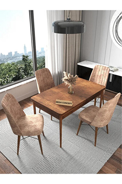MEDA CONCEPT 4 Kişilik Sabit Masa Sandalye Takımı 70x110 Cm Mutfak Masası Tak...