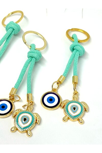 Azrua Breloc metalic cu ochi de piatră de broasca țestoasă turcoaz, breloc metalic cu mărgele ochi rău