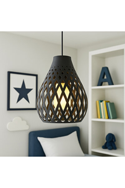Rekatech Modern Siyah Geometrik Desenli Dekoratif Avize – (Çocuk & Genç Odası İçin Uygun)