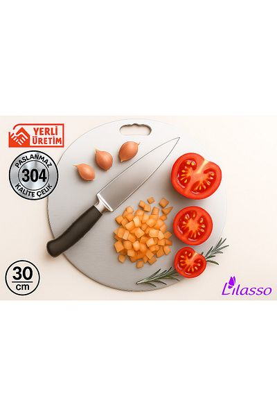 Lilasso Stainless Steel Round Kitchen Cutting-Chopping Board 30 cm Diameter (Antibacterial)