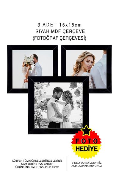 Bytwo 3 Pieces 15x15 Frame - Square Frame - MDF Black Frame - Multiple Photo Frame Set