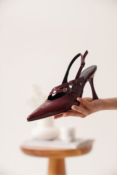 Zerenyus Lenora Premium Women's Burgundy Patent Leather Heeled Shoes