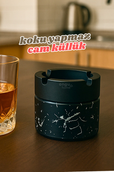 ongu home Cam Hazneli Küllük Kokusuz Özel Boyalı Dekoratij Obje Kül Tablası (...