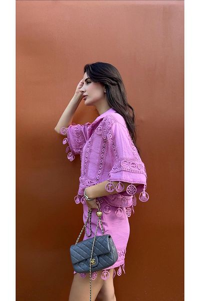 HAZELANNA Embroidered Shorts-Shirt Premium Pink Set