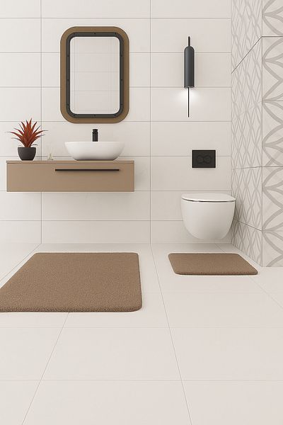 KEVLİNE Bathroom Mat Flat Double Toilet Set 50X80 - 40X50, Soft Soft Key