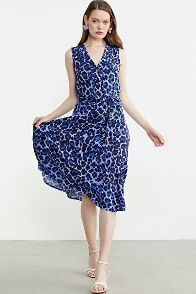 Sementa Desenli Kloş Midi Elbise - Saks