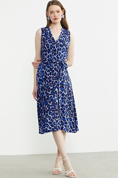 Sementa Desenli Kloş Midi Elbise - Saks