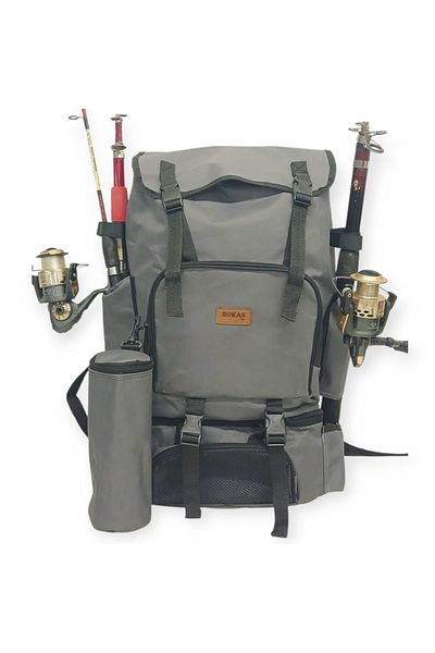 ROWAN ÇANTA Gray Camping and Fishing Backpack with Thermal Bottom Compartment Thermal Flask Bag 62*41*22 cm