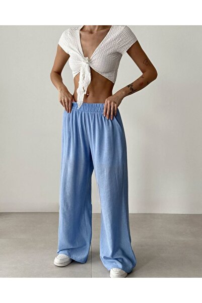 Quzu Beli Lastikli Bol Paça Bebe Mavisi Pantolon