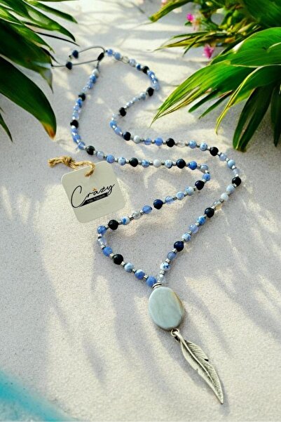 CRAZY TAKI TASARIM قلادة رجالية طويلة من الأحجار الطبيعية من العقيق الطبيعي و...