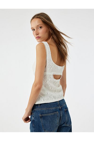 Koton U Neck Sleeveless Fisto Blouse with Window Detail