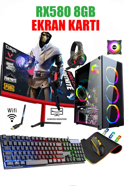 Dmc N112x Windows 11 Reyzen 5 5500,32GB DDR4 RAM,500GB HDD,256GB SSD,RX580,24'Oyuncu Masaüstü Bilgisayar