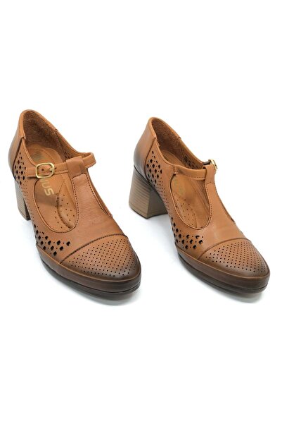 Venüs Cosmos Genuine Leather Comfort Orthopedic Women's Heeled Shoes Taba