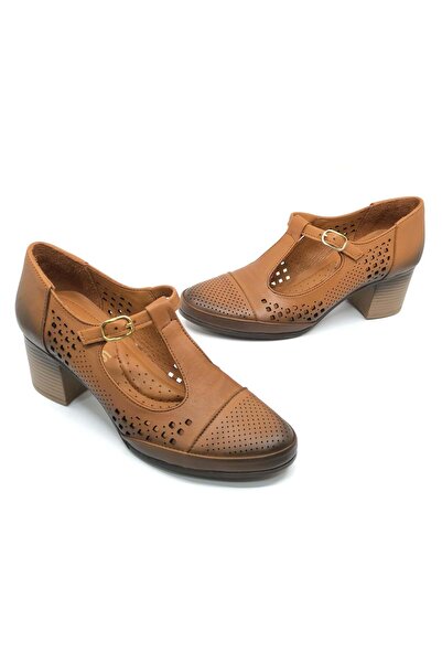 Venüs Cosmos Genuine Leather Comfort Orthopedic Women's Heeled Shoes Taba