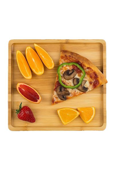 PUFO Bamboo Wooden Platter For Serving Food, Appetizers, Sweets, Pizza, 32 Cm, Brown