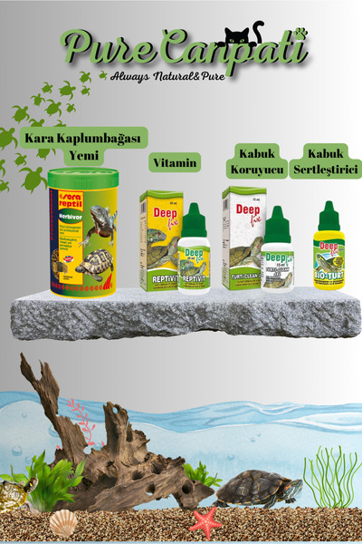 PureCanpati Kara Kaplumbağası Herbivor Yem,Vitamin,Turti Clean Jel,Kabuk Sert...