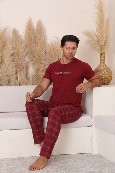 Sude HOMEWEAR Men's Plaid Pocket Short Sleeve Pajama Set