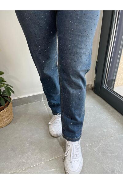 LA CARTE Mom Jeans Pantaloni din denim brodat cu piatră, albastru deschis 0291
