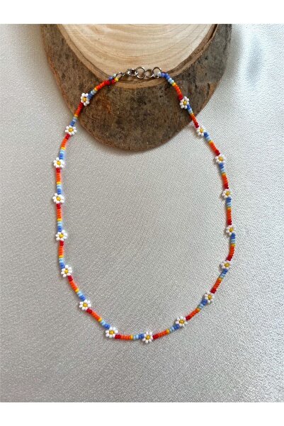 Handmade Minimal Boncuk Gökkuşağı Papatya Kolye