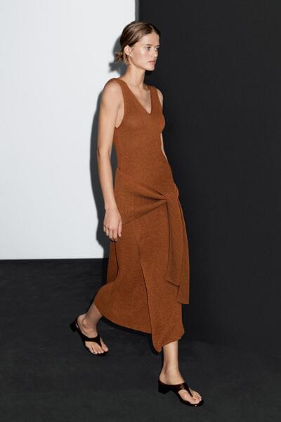 Massimo Dutti Uzun triko kruvaze elbise