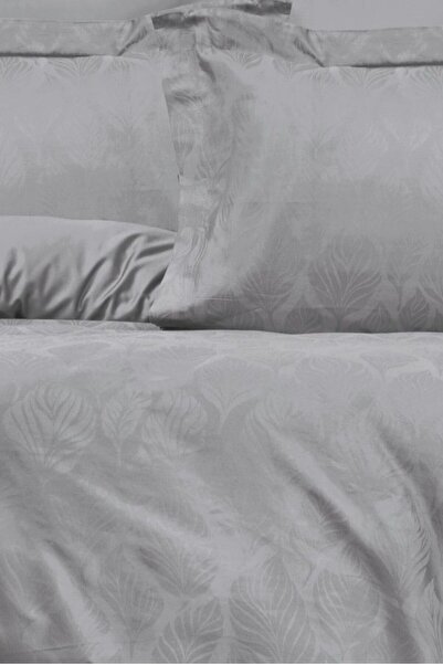 Sevim Tivoli Jacquard 100% Cotton Satin Double Duvet Cover Set - Aura Gray