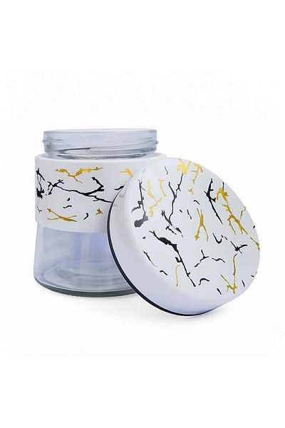 PUFO Fancy Glass Container For Sugar, Coffee, Tea Or Spices, With Airtight Lid, 400 Ml, White