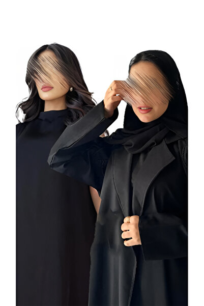 outline طقم عباية سوداء مطرزة بالخرز وفستان أسفل العباءة