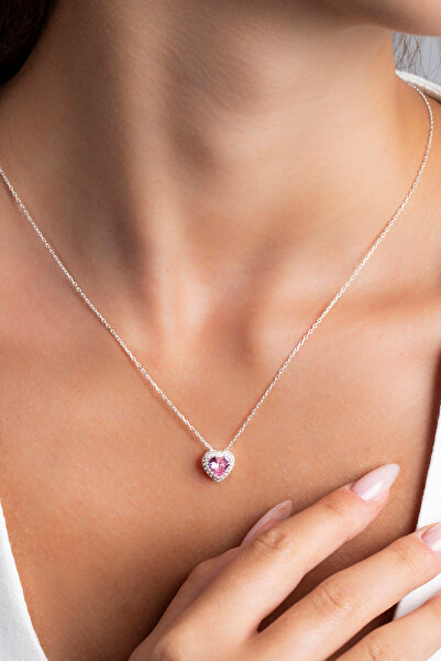 Elika Silver Kadın Pırlanta Montürlü Kalp Model 925 Ayar Gümüş Kolye