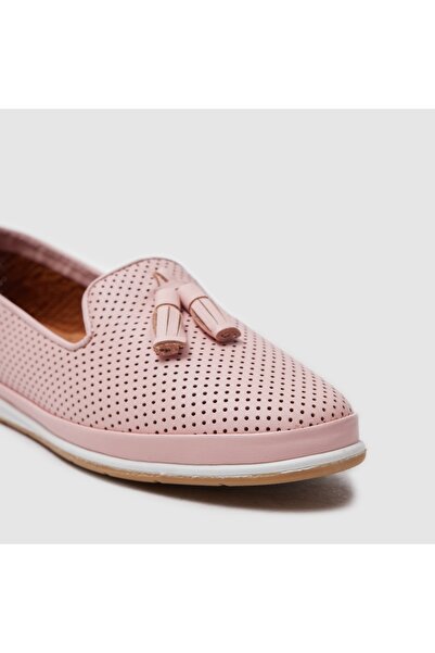 TOGO Pudra Perforeli Hakiki Deri Kadın Babet [051239] – Düz & Perfore Tabanlı