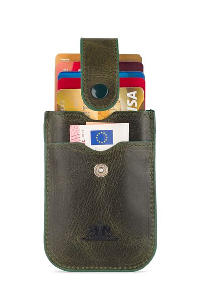 Anı Yüzük Men's Green 100% Genuine Crazy Leather Pull Thin Upright Credit Card Holder Wallet Gift