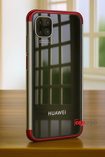Ceponya Huawei P40 Lite Köşeleri Renkli Kamera Korumalı Şeffaf Kılıf