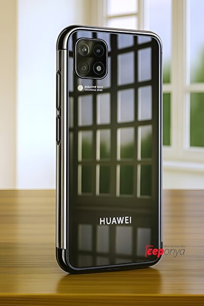 Ceponya Huawei P40 Lite Köşeleri Renkli Kamera Korumalı Şeffaf Kılıf