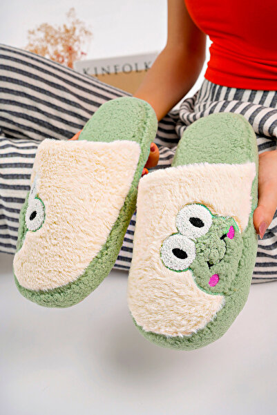 StWenn New Season Women's Plush Slippers - Dowry and Bundle Detailed, Noiseless, Thick Soled Frog Figure